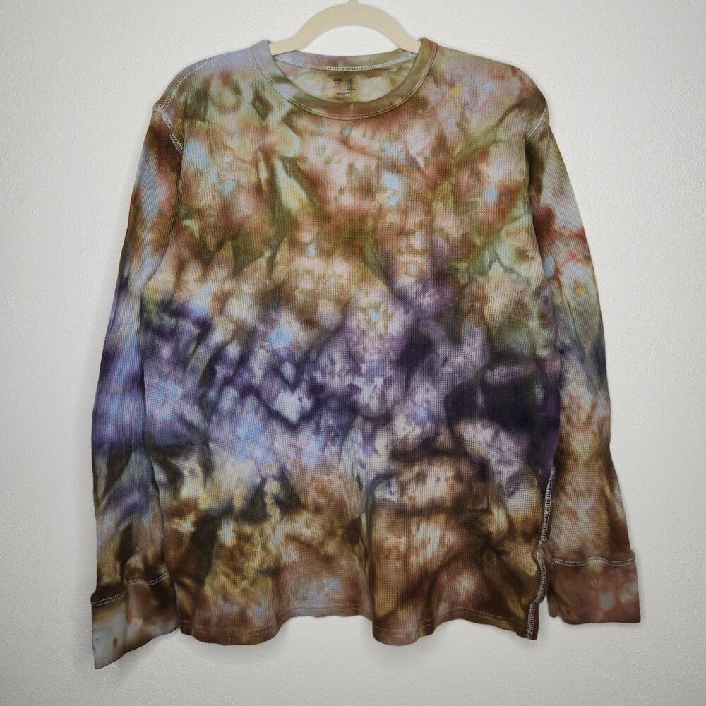 Gap y2k Thermal Long Sleeve Custom Tie Dye Shirt Grunge Skate 90s Cobain Art